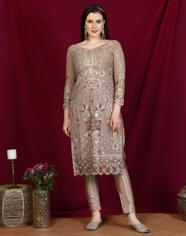Brown Plain Georgette Unstitched Salwar Suit Material