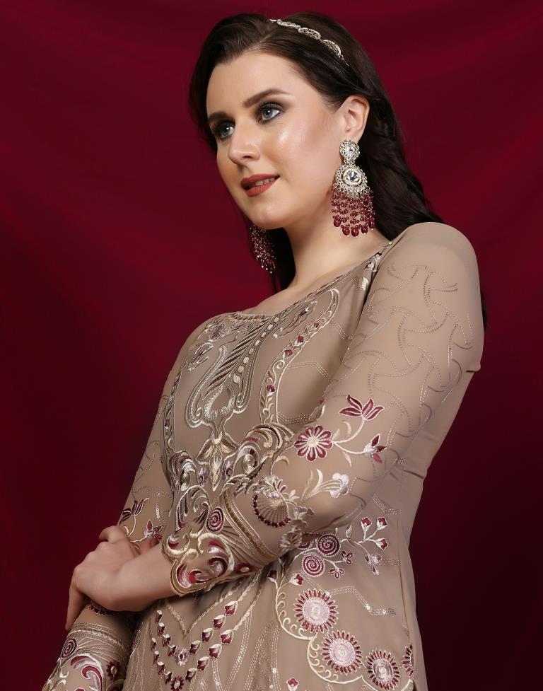 Brown Plain Georgette Unstitched Salwar Suit Material