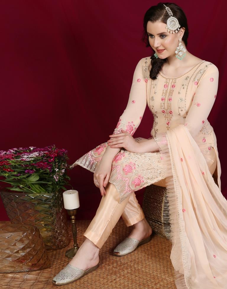 Light Peach Plain Georgette Unstitched Salwar Suit Material