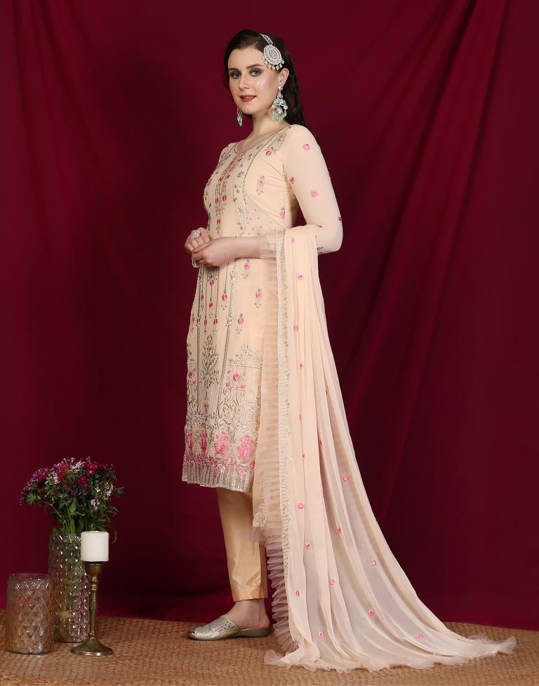 Light Peach Plain Georgette Unstitched Salwar Suit Material