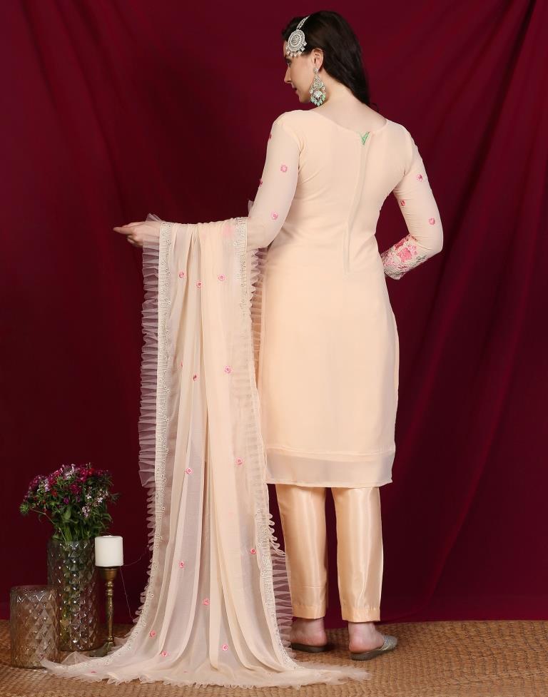 Light Peach Plain Georgette Unstitched Salwar Suit Material