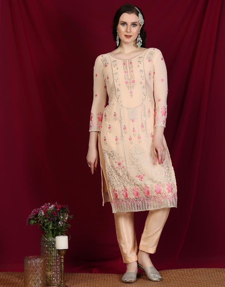 Light Peach Plain Georgette Unstitched Salwar Suit Material