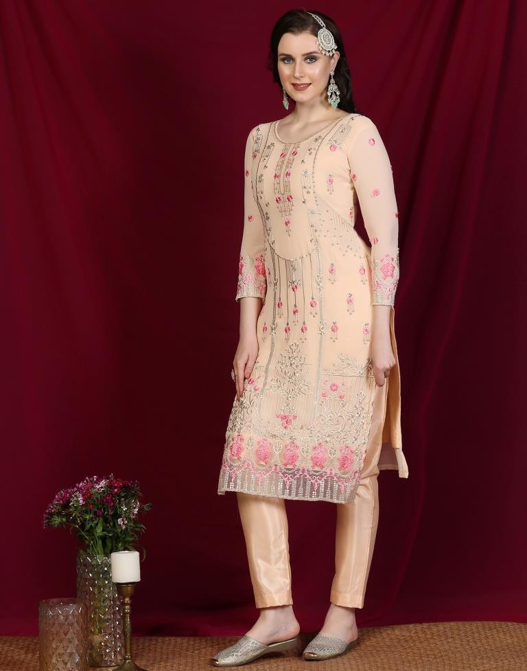 Light Peach Plain Georgette Unstitched Salwar Suit Material