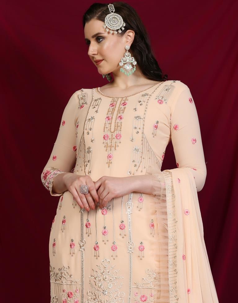 Light Peach Plain Georgette Unstitched Salwar Suit Material