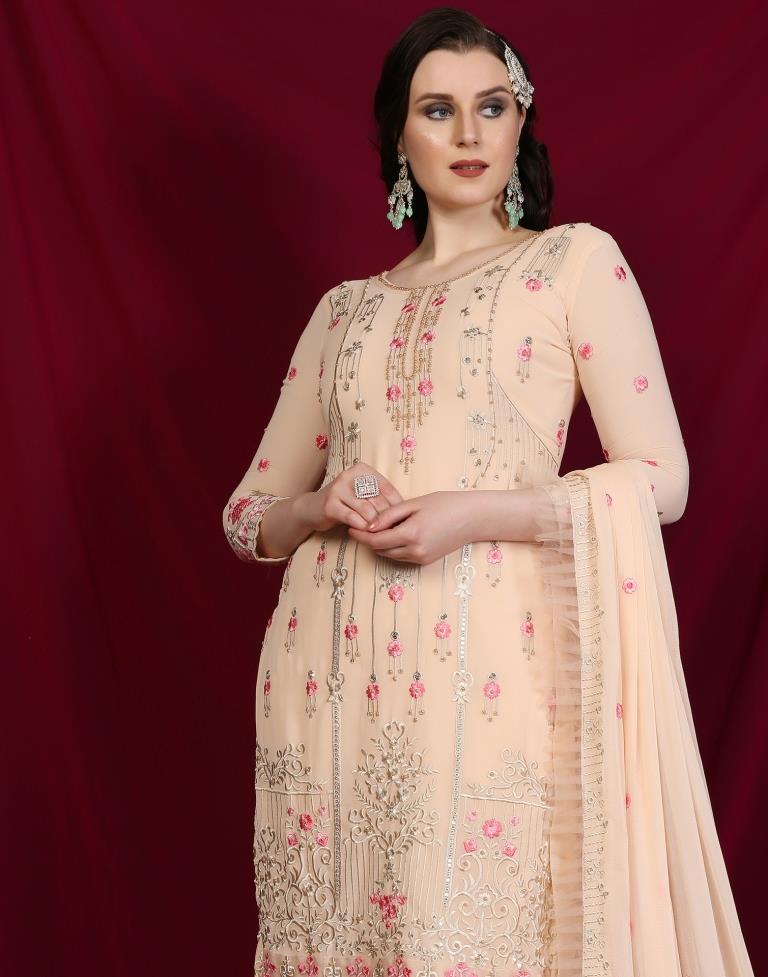 Light Peach Plain Georgette Unstitched Salwar Suit Material