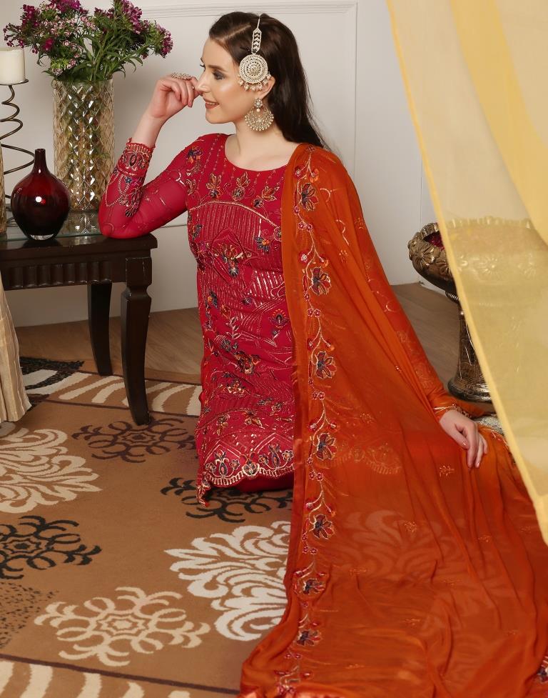 Red Plain Georgette Unstitched Salwar Suit Material