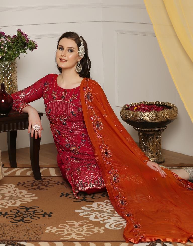 Red Plain Georgette Unstitched Salwar Suit Material