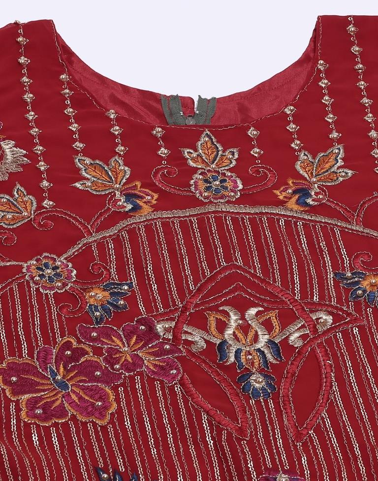 Red Plain Georgette Unstitched Salwar Suit Material