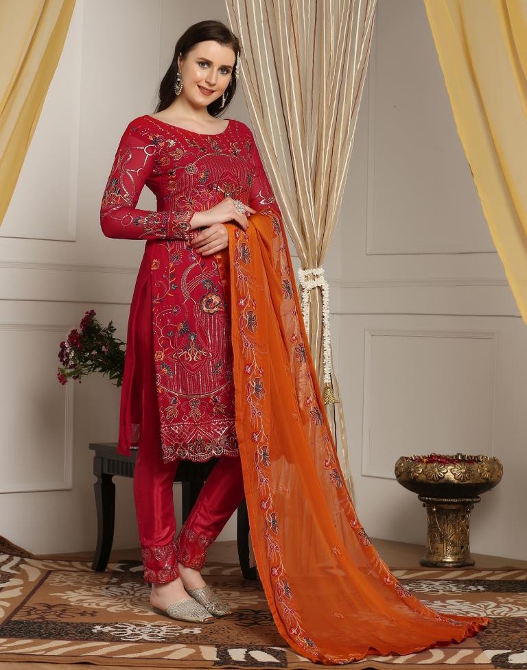 Red Plain Georgette Unstitched Salwar Suit Material