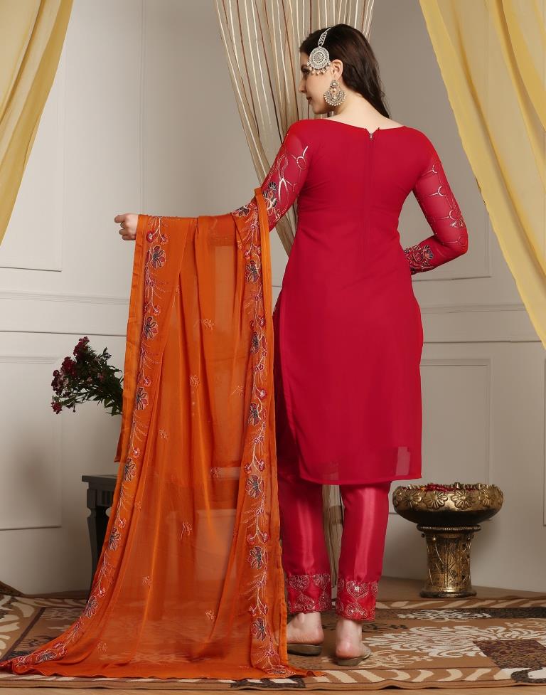 Red Plain Georgette Unstitched Salwar Suit Material