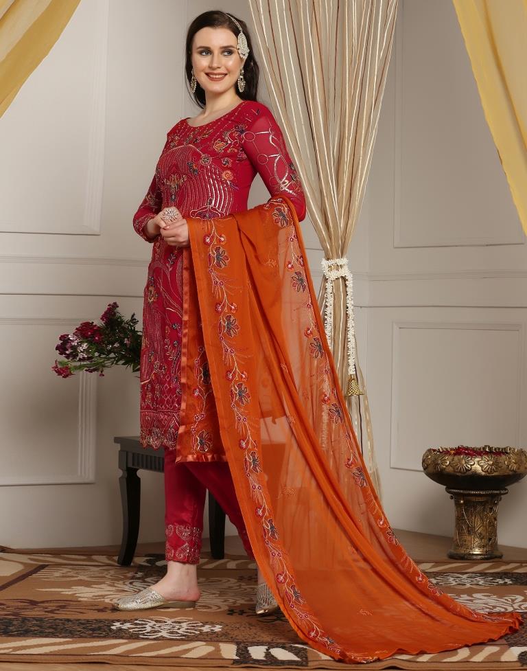 Red Plain Georgette Unstitched Salwar Suit Material