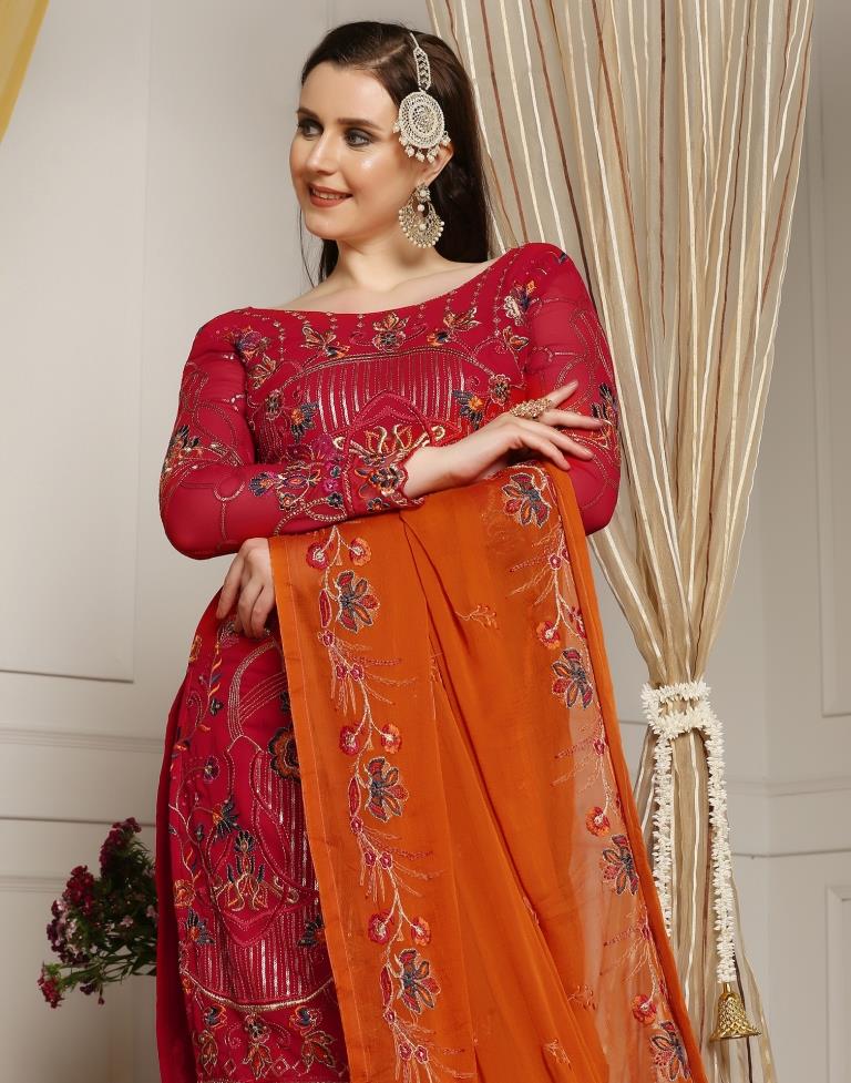 Red Plain Georgette Unstitched Salwar Suit Material