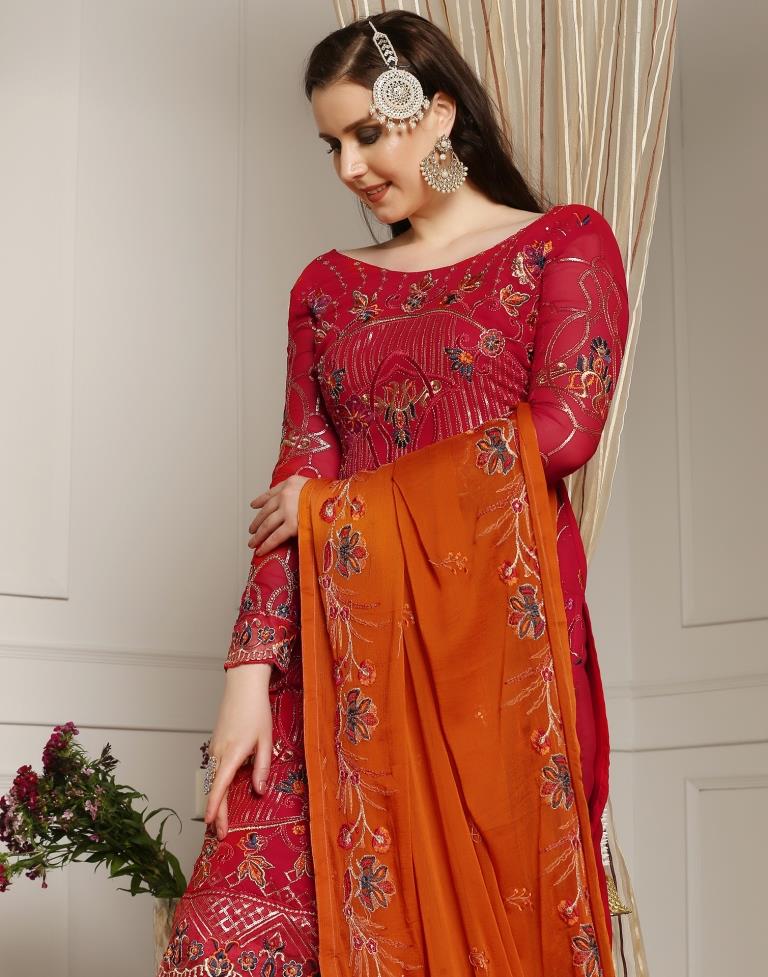 Red Plain Georgette Unstitched Salwar Suit Material