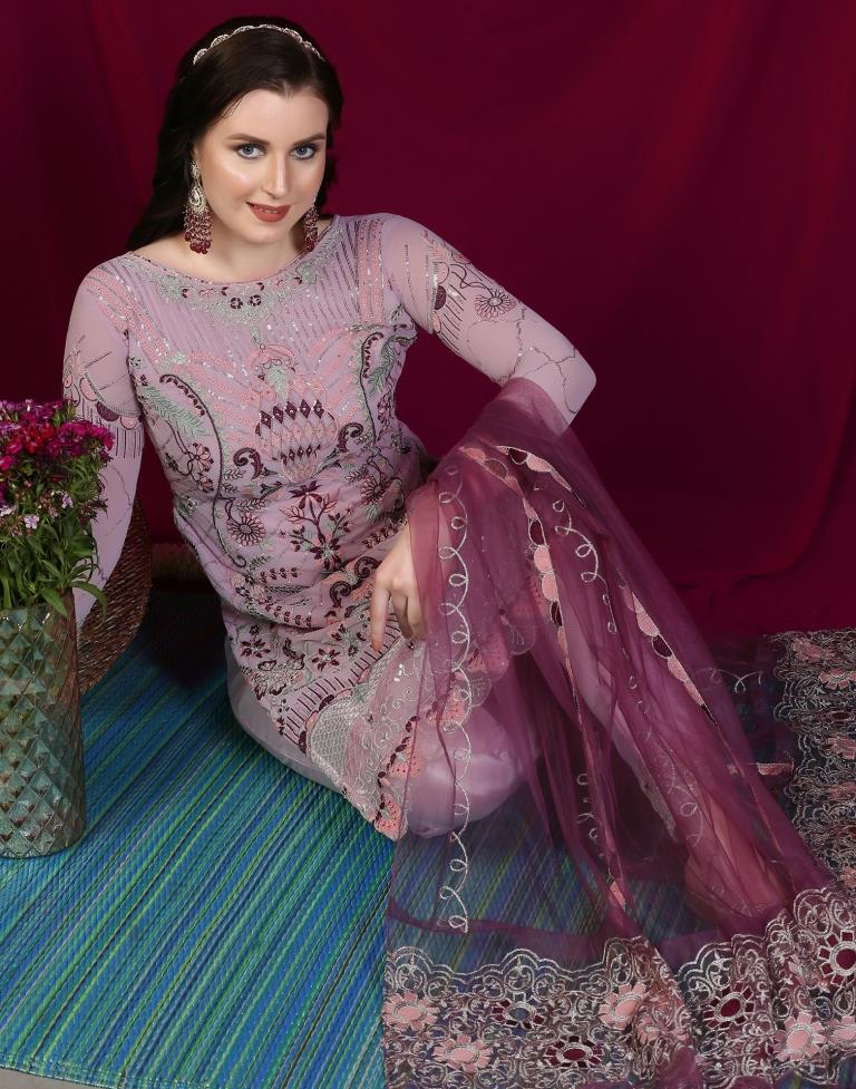 Lavender Plain Georgette Unstitched Salwar Suit Material
