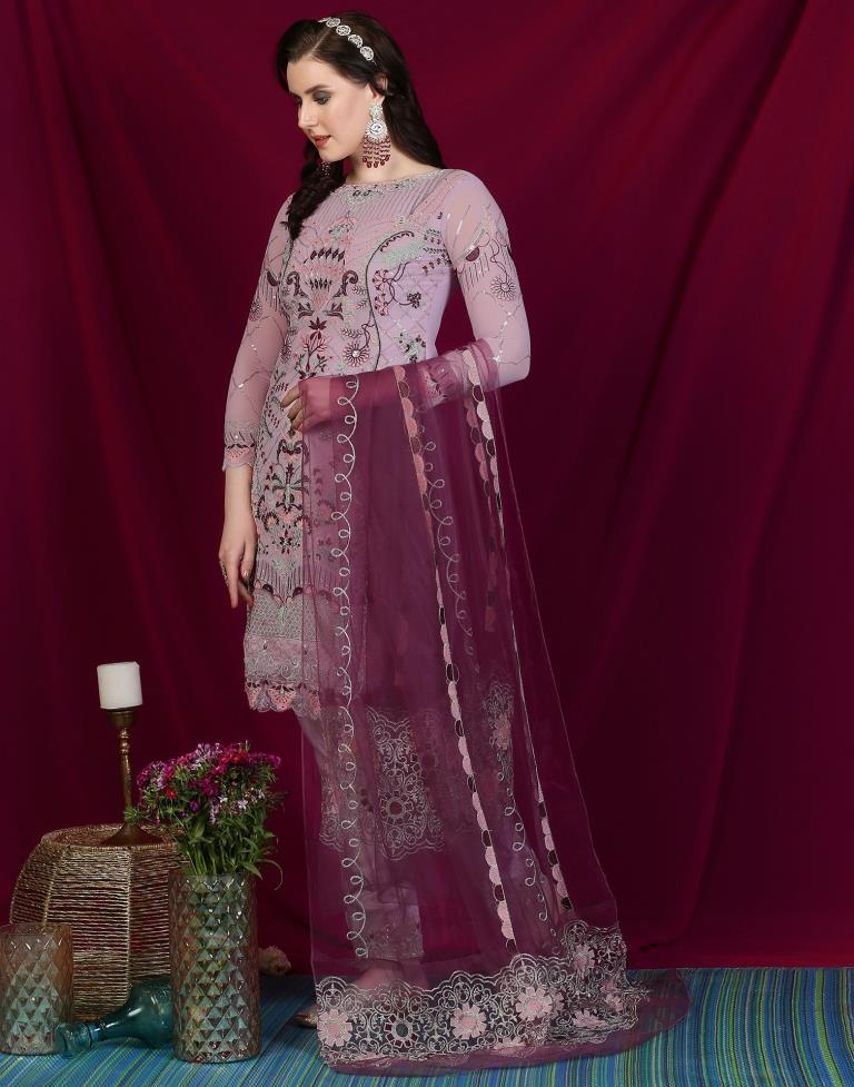Lavender Plain Georgette Unstitched Salwar Suit Material