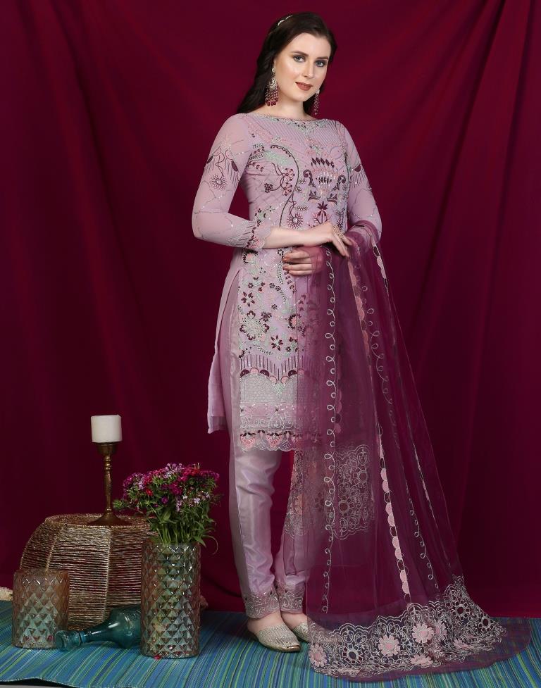 Lavender Plain Georgette Unstitched Salwar Suit Material