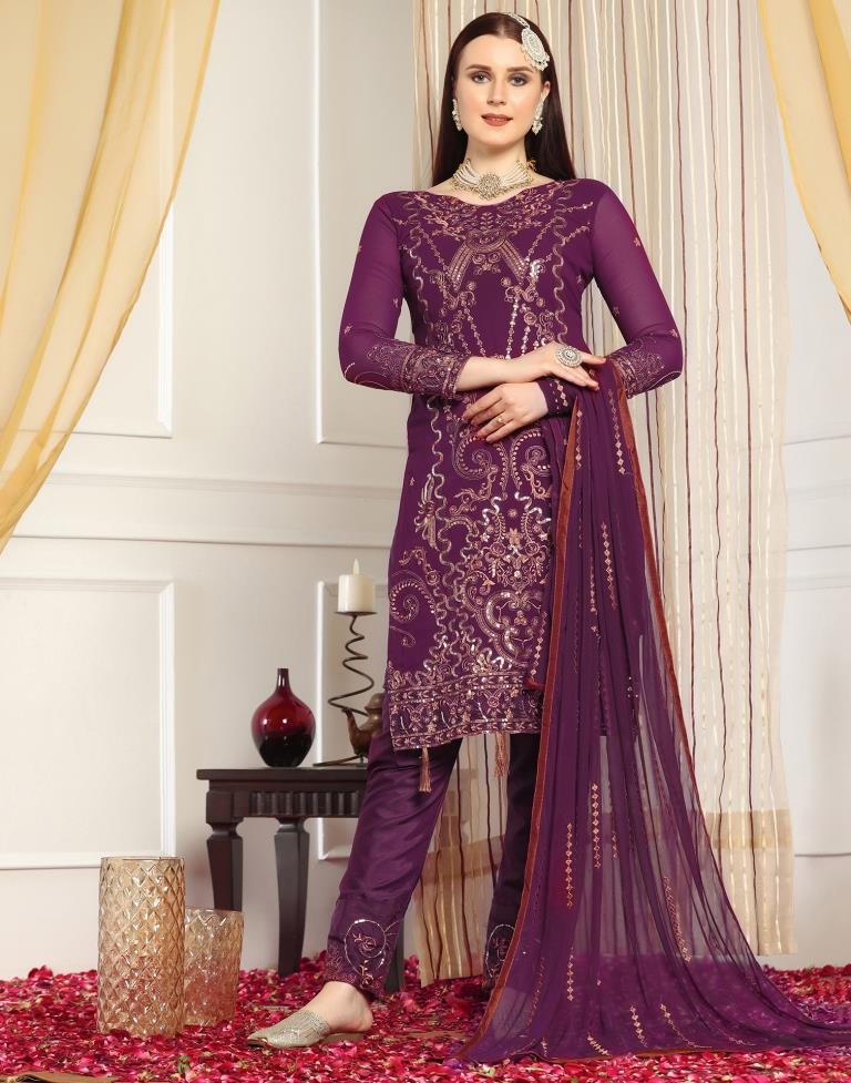 Wine Plain Georgette Unstitched Salwar Suit Material