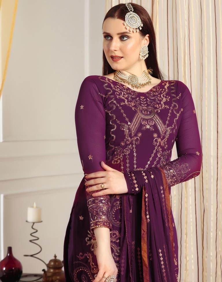 Wine Plain Georgette Unstitched Salwar Suit Material
