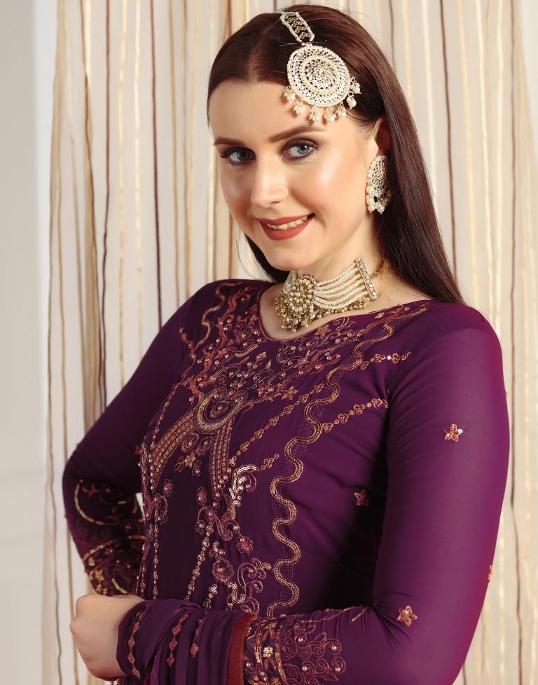Wine Plain Georgette Unstitched Salwar Suit Material