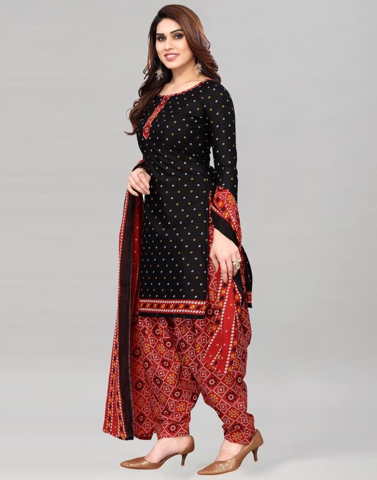 Black Printed Cotton Unstitched Salwar Suit Material