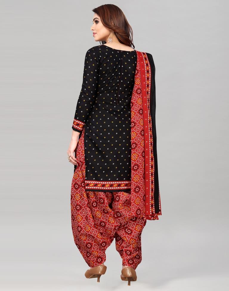 Black Printed Cotton Unstitched Salwar Suit Material