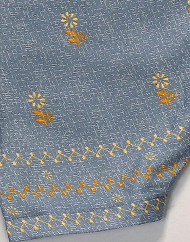 Grey Printed Cotton Unstitched Salwar Suit Material