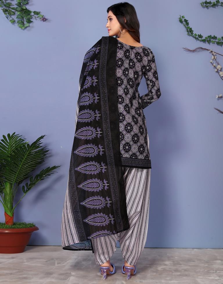 Black Printed Cotton Unstitched Salwar Suit Material