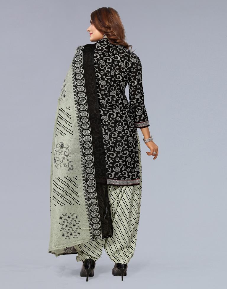 Black Printed Cotton Unstitched Salwar Suit Material