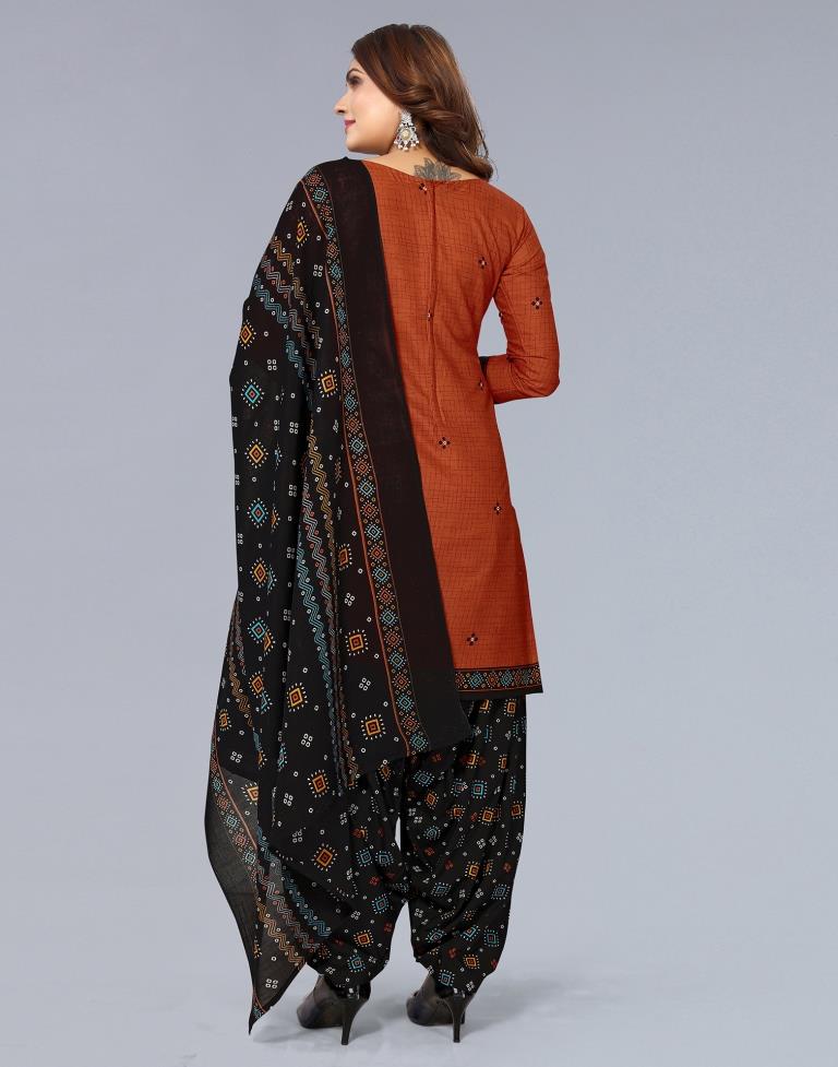 Rust Printed Cotton Unstitched Salwar Suit Material
