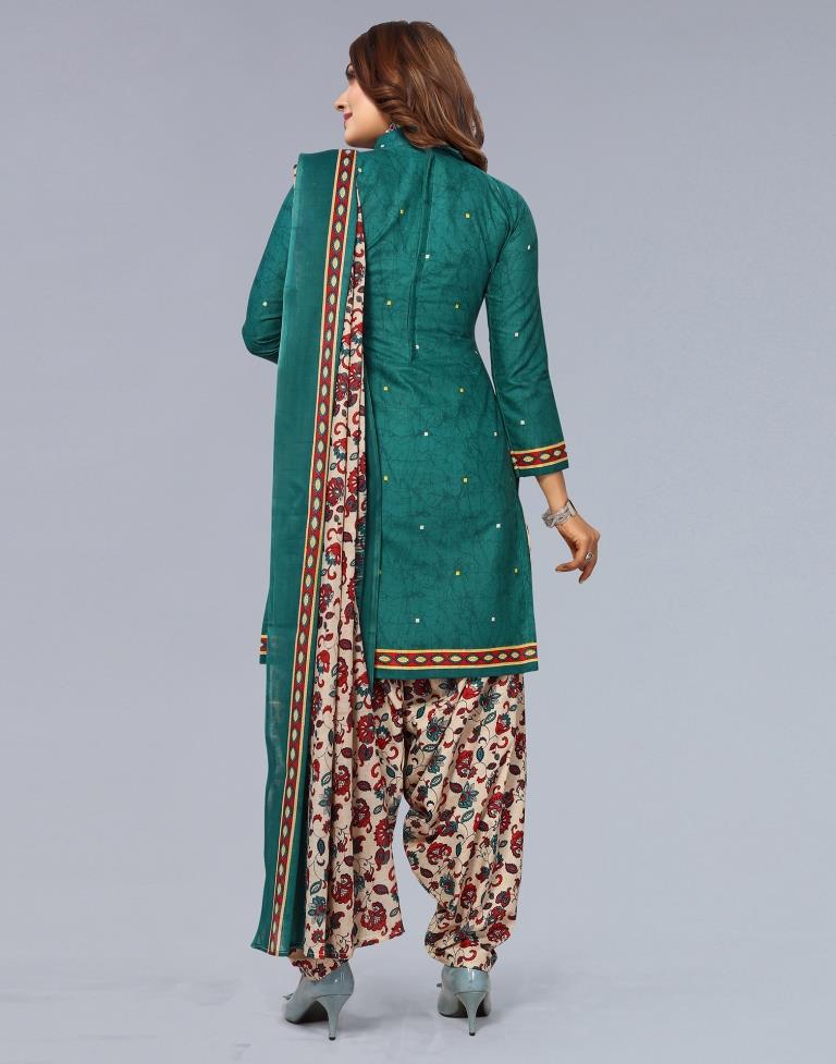 Green Printed Cotton Unstitched Salwar Suit Material