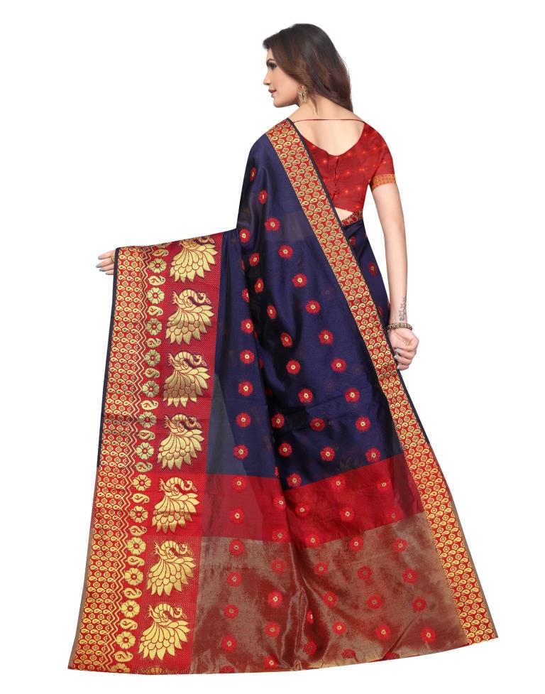 Navy Blue Banarasi Silk Saree