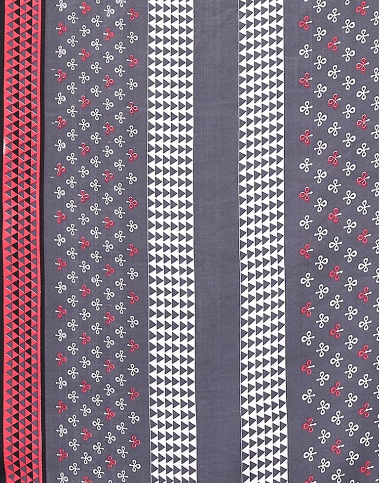 Grey Printed Cotton Unstitched Salwar Suit Material