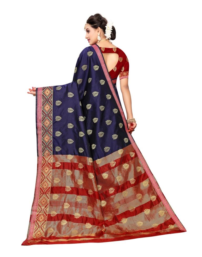 Navy Blue Banarasi Silk Saree