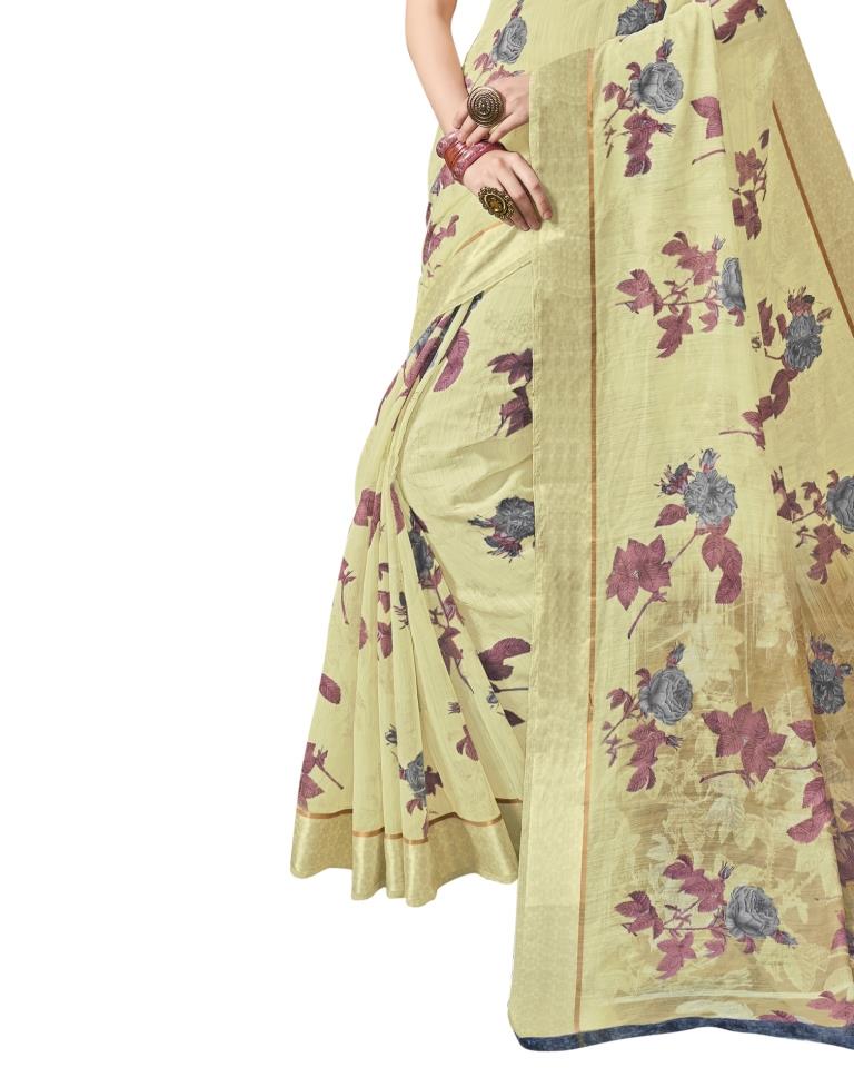 Yellow  Printed Cotton Saree