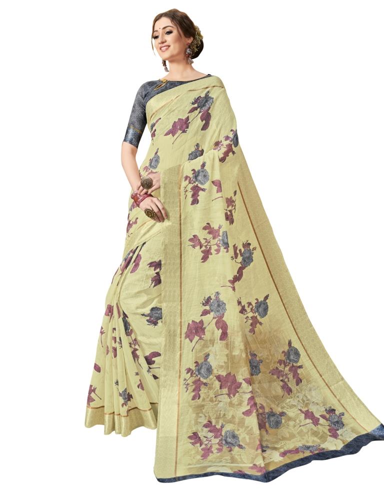 Yellow  Printed Cotton Saree