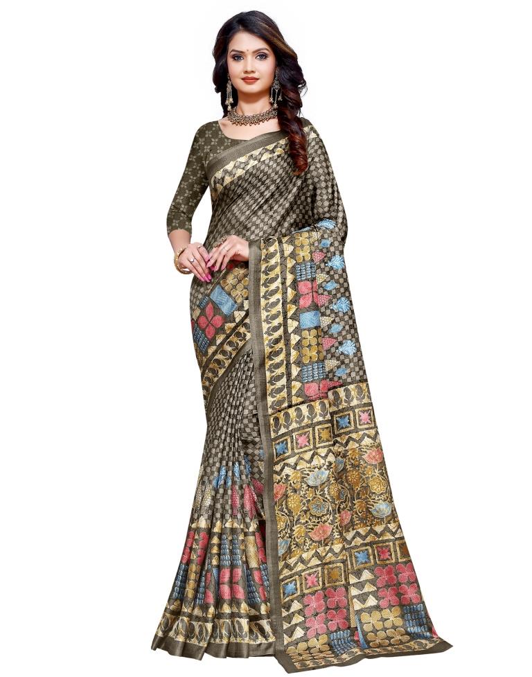Beige Coloured Poly Silk Printed Partywear saree | Leemboodi