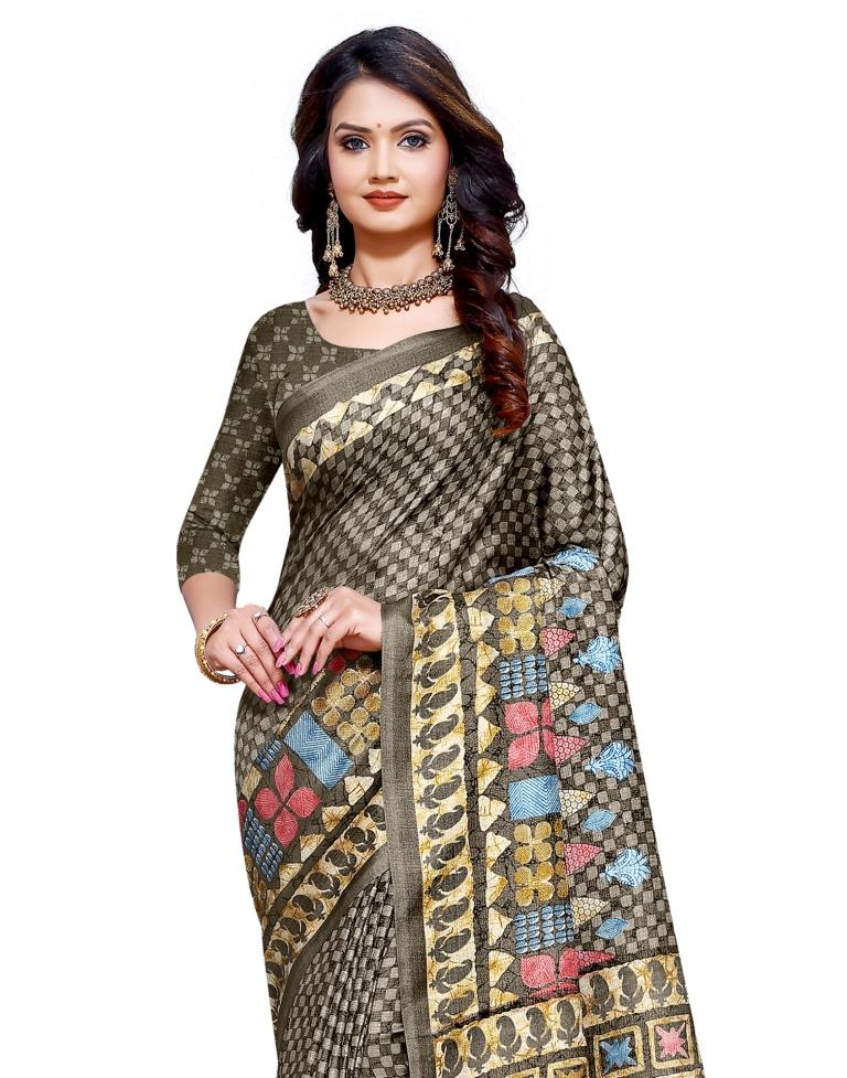 Beige Coloured Poly Silk Printed Partywear saree | Leemboodi