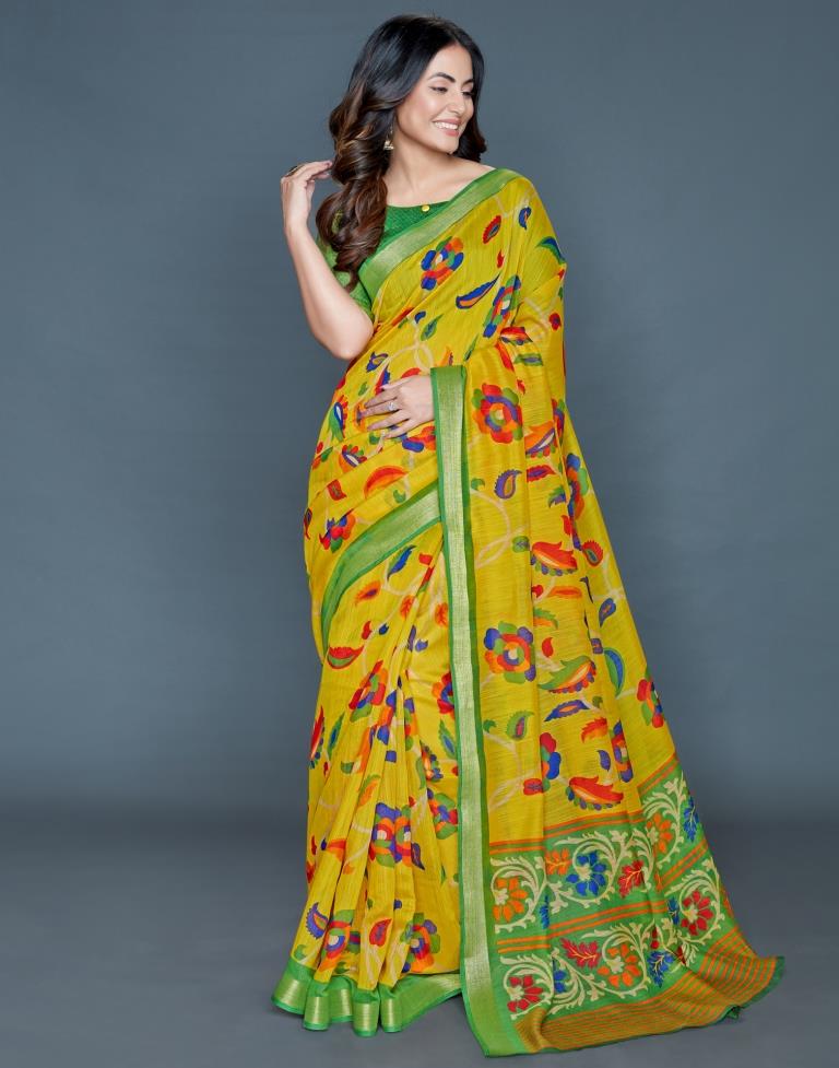 Yellow Coloured cotton Blend Printed Saree | Sudathi