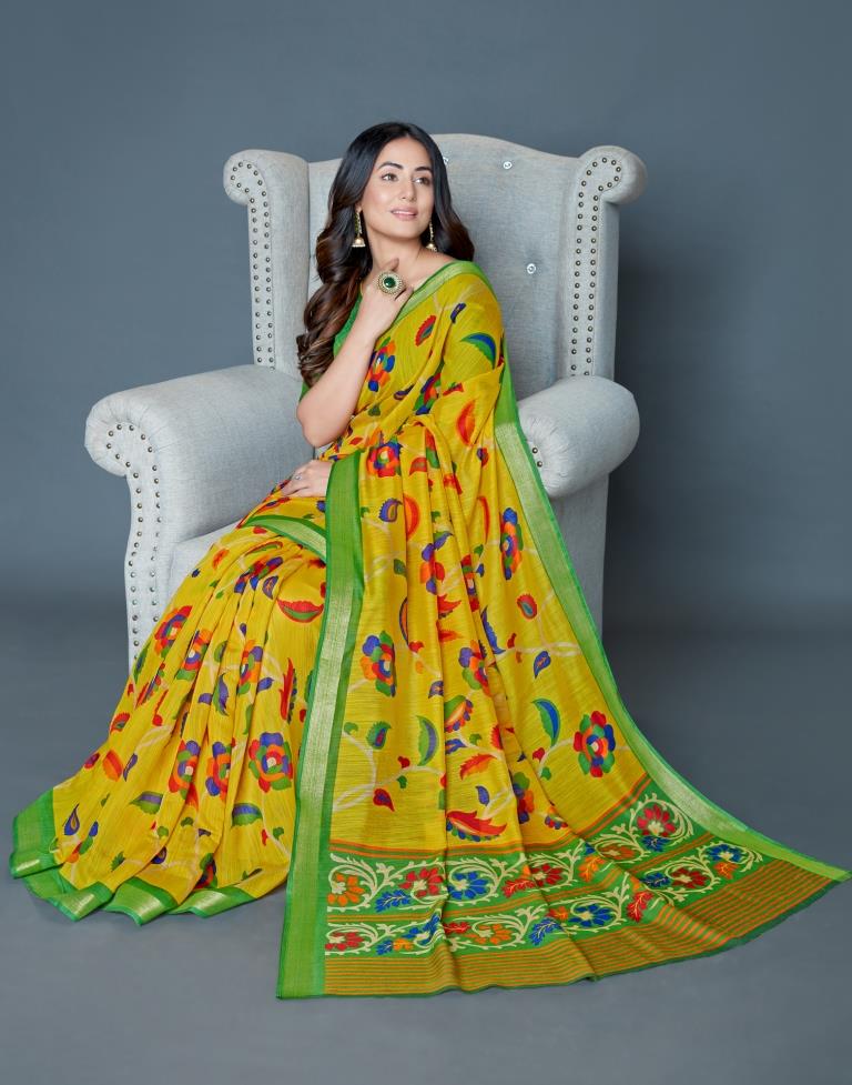 Yellow Coloured cotton Blend Printed Saree | Sudathi