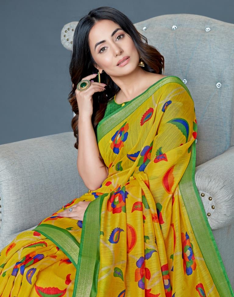 Yellow Coloured cotton Blend Printed Saree | Sudathi