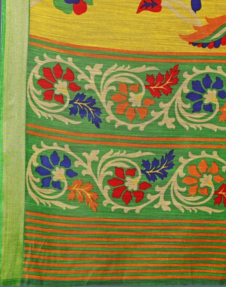 Yellow Coloured cotton Blend Printed Saree | Sudathi