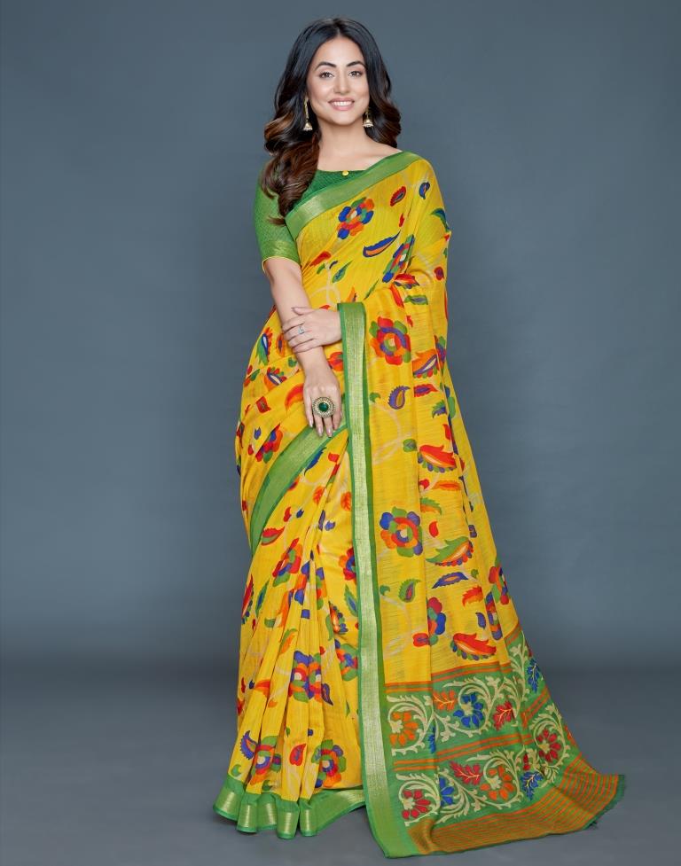 Yellow Coloured cotton Blend Printed Saree | Sudathi