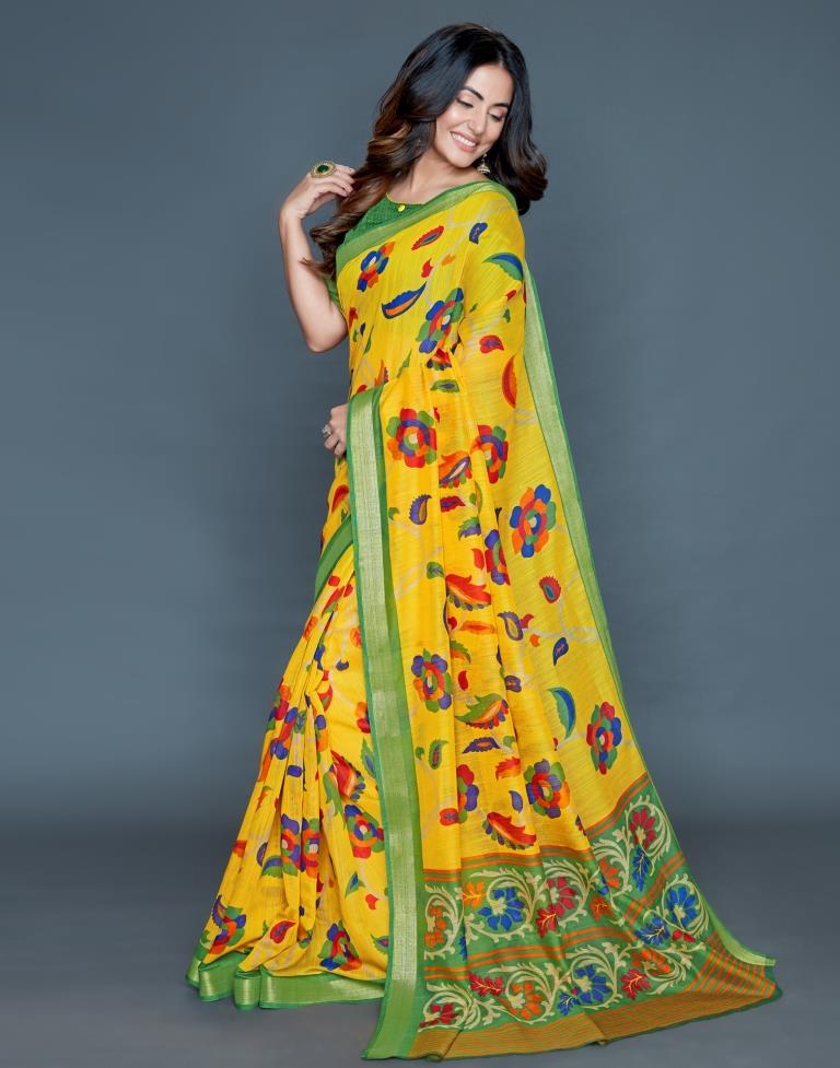 Yellow Coloured cotton Blend Printed Saree | Sudathi