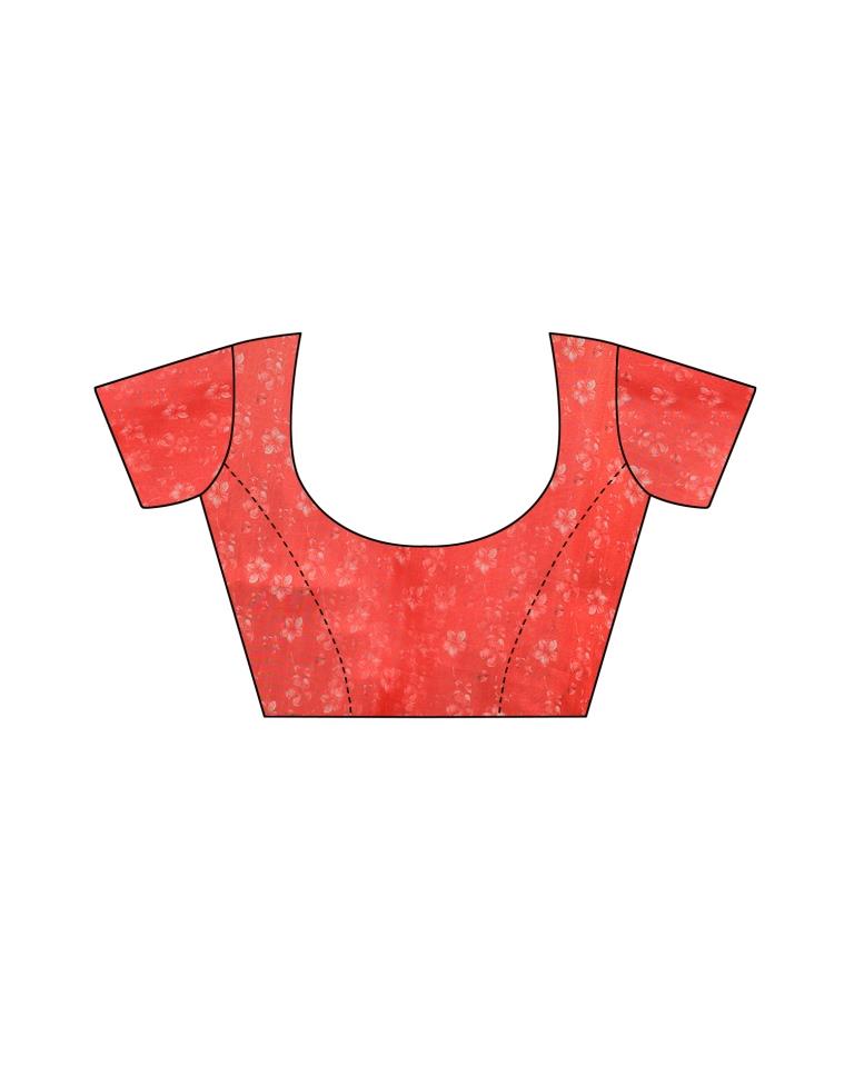 Melon Orange Printed Organza Saree