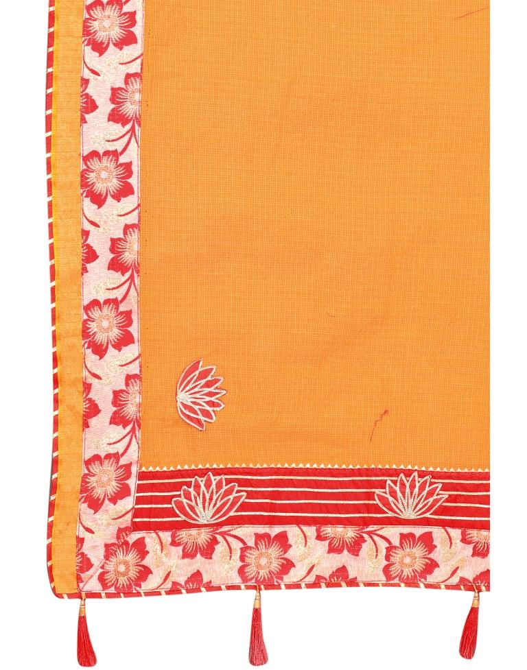 Yellow Coloured Poly Cotton Embroidered Partywear saree | Leemboodi