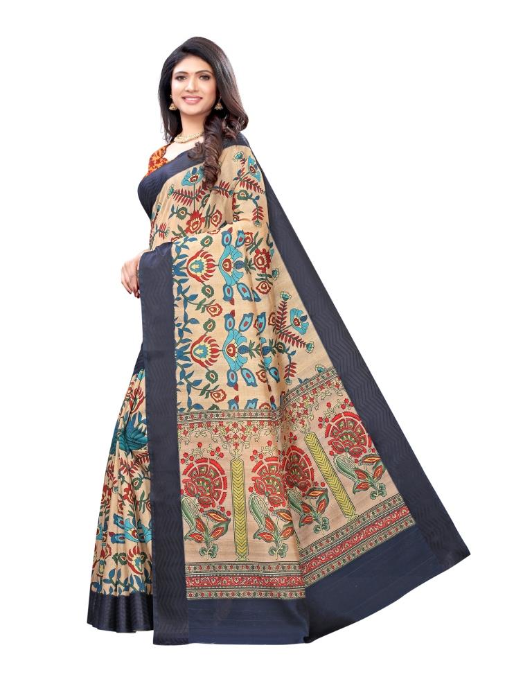Baige Coloured Poly Silk Digital Printed Partywear saree | Leemboodi