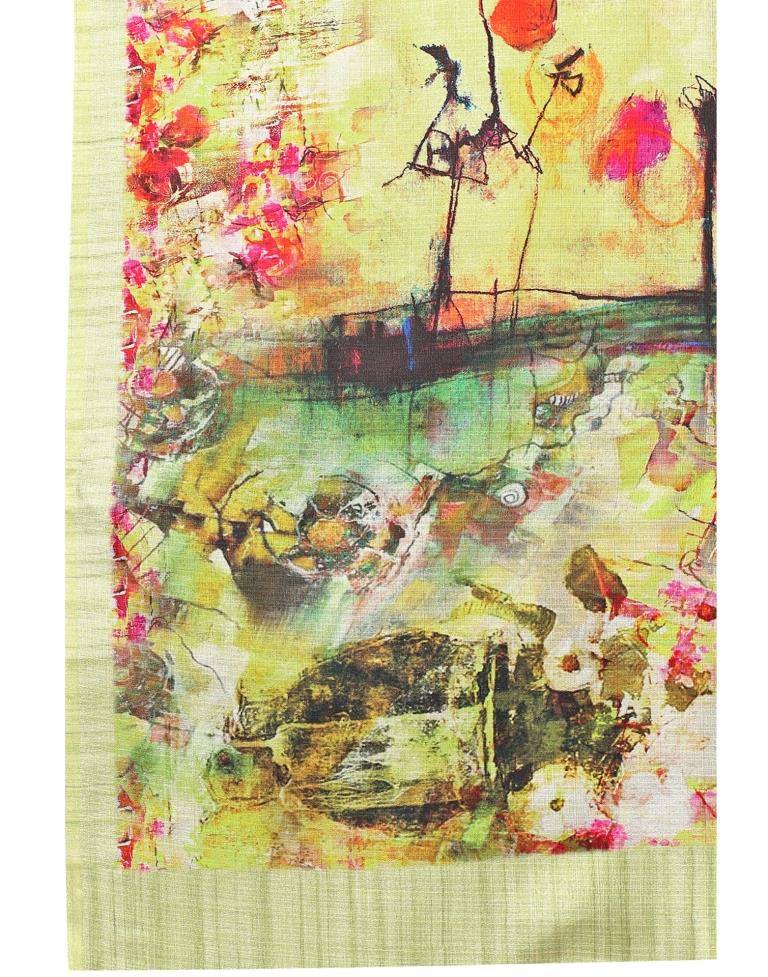 Yellow Printed Silk Saree