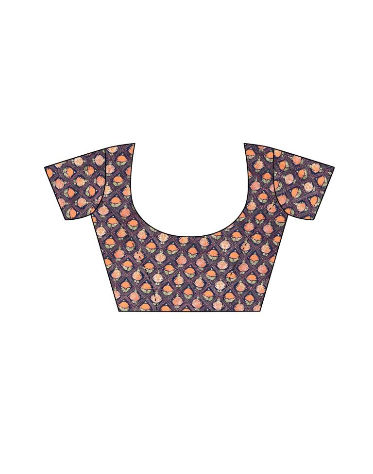 Navy Blue Printed Silk Saree