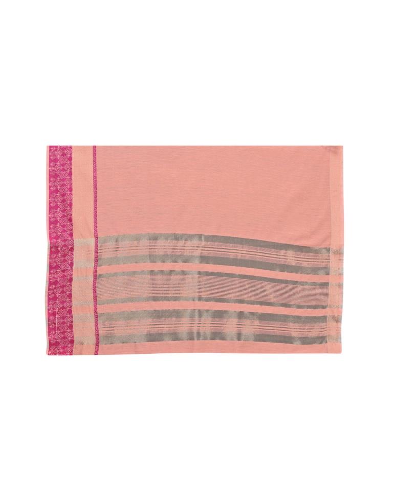 Peach Cotton Slub Plain Saree | Sudathi