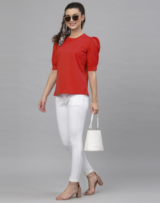 Majestic Red Coloured Knitted Lycra Tops | Sudathi